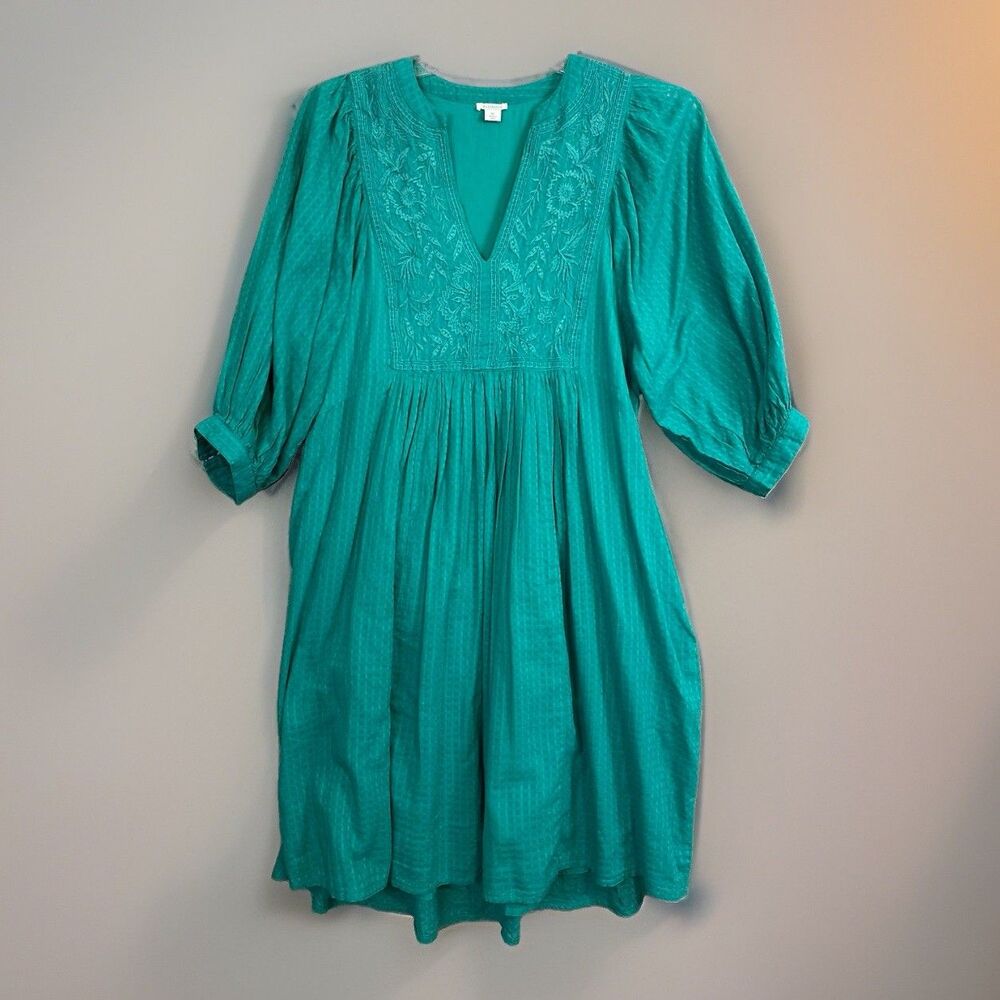 Sundance Green Midi Dress Embroidered Cotton Lined Pockets Sz XL Lined Indie